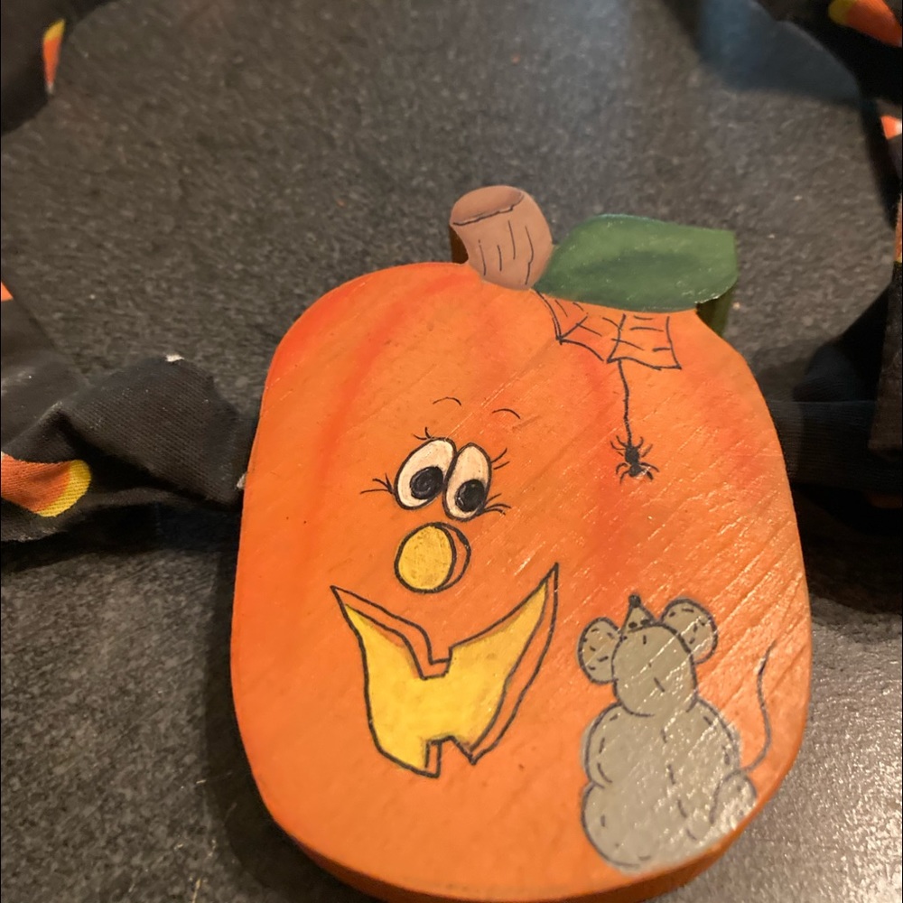 Halloween necklace made of wood and cloth homemade